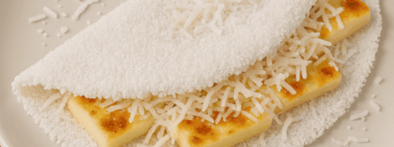 Tapioca Recheada com Queijo Coalho e Coco